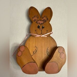 VINTAGE 1989 HANDMADE Wooden Bunny Decor with Pink Accents 9.5